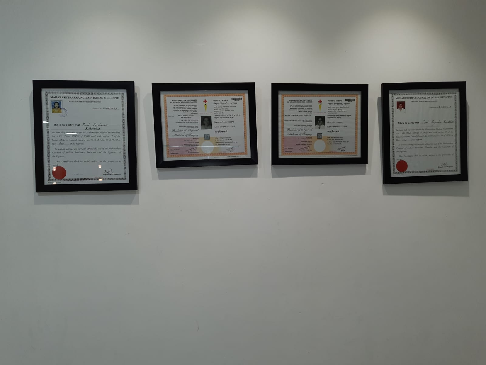 Registration and qualification certificates on display